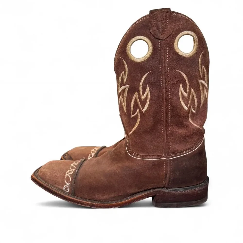 Ariat Men’s 10.5D Western Cowboy Boots BR113 Brown Suede Square Toe Made in USA